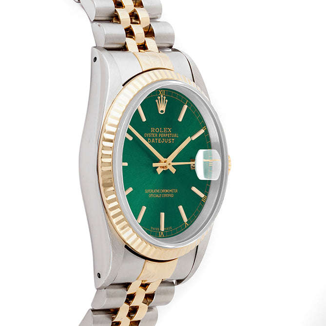 Rolex Datejust 36mm TWO TONE 16233 Green  Dial | Stick  Hour Markers | Fluted Bezel