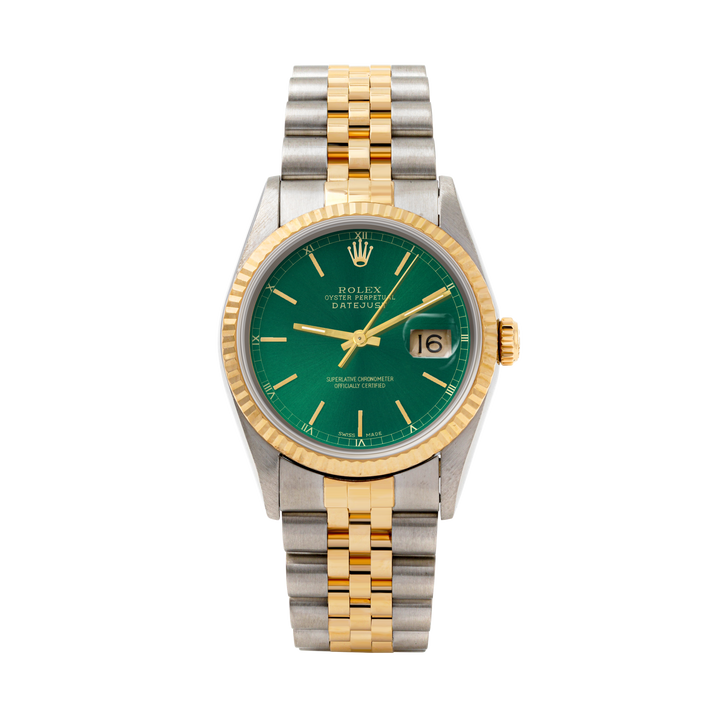 Rolex Datejust 36mm TWO TONE 16233 Green  Dial | Stick  Hour Markers | Fluted Bezel