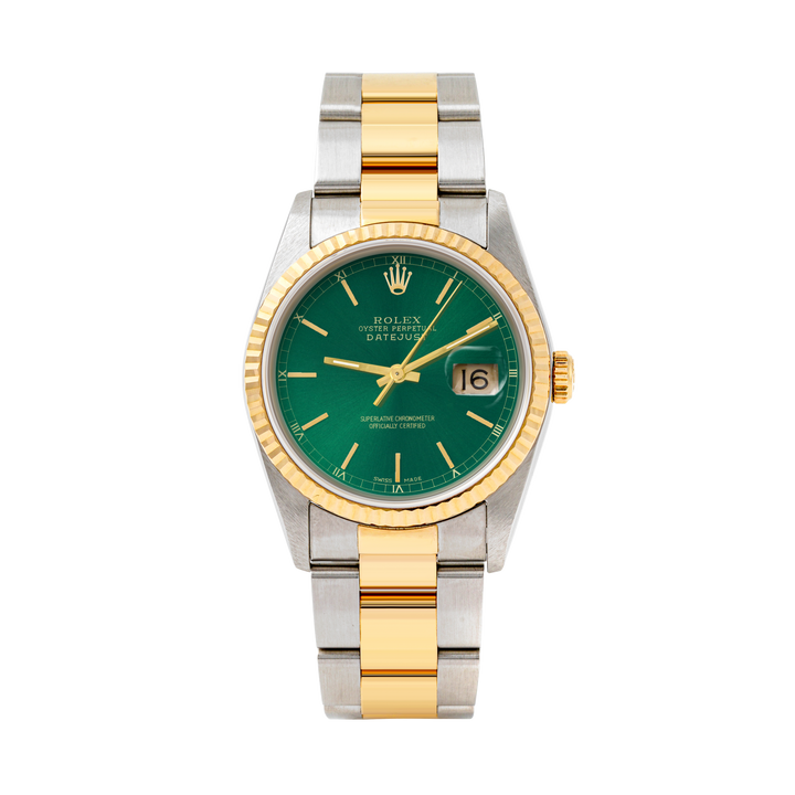Rolex Datejust 36mm TWO TONE 16233 Green  Dial | Stick  Hour Markers | Fluted Bezel