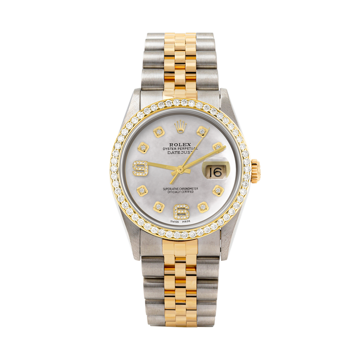 Rolex Datejust 36mm TWO TONE 16233 Mop Dial |  6&9 Diamond  Hour Markers | 1ct Diamond Bezel
