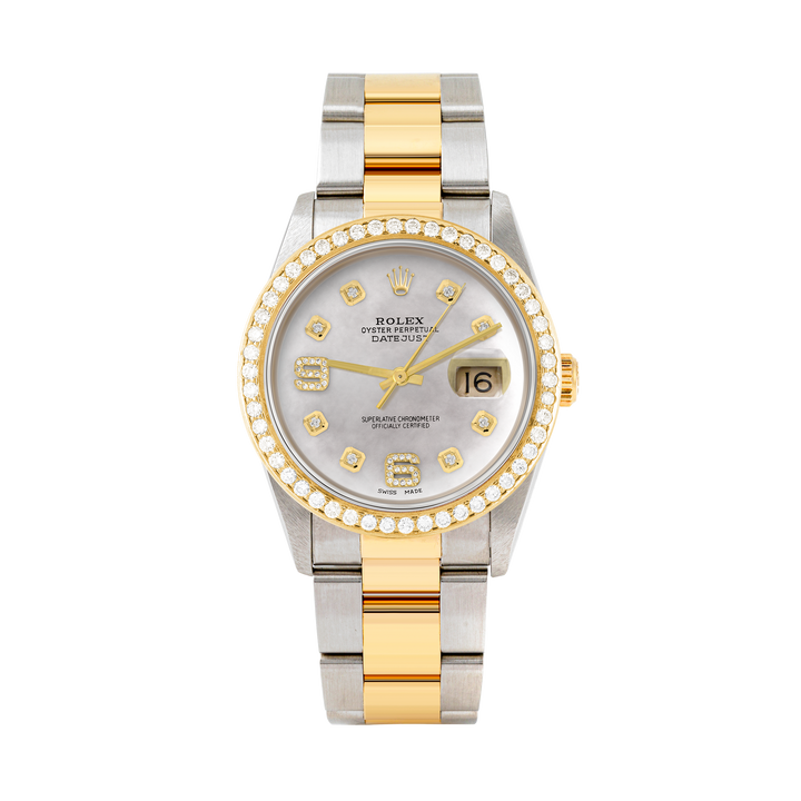 Rolex Datejust 36mm TWO TONE 16233 Mop Dial | 6&9 Diamond Hour Markers | 1.8ct Diamond Bezel