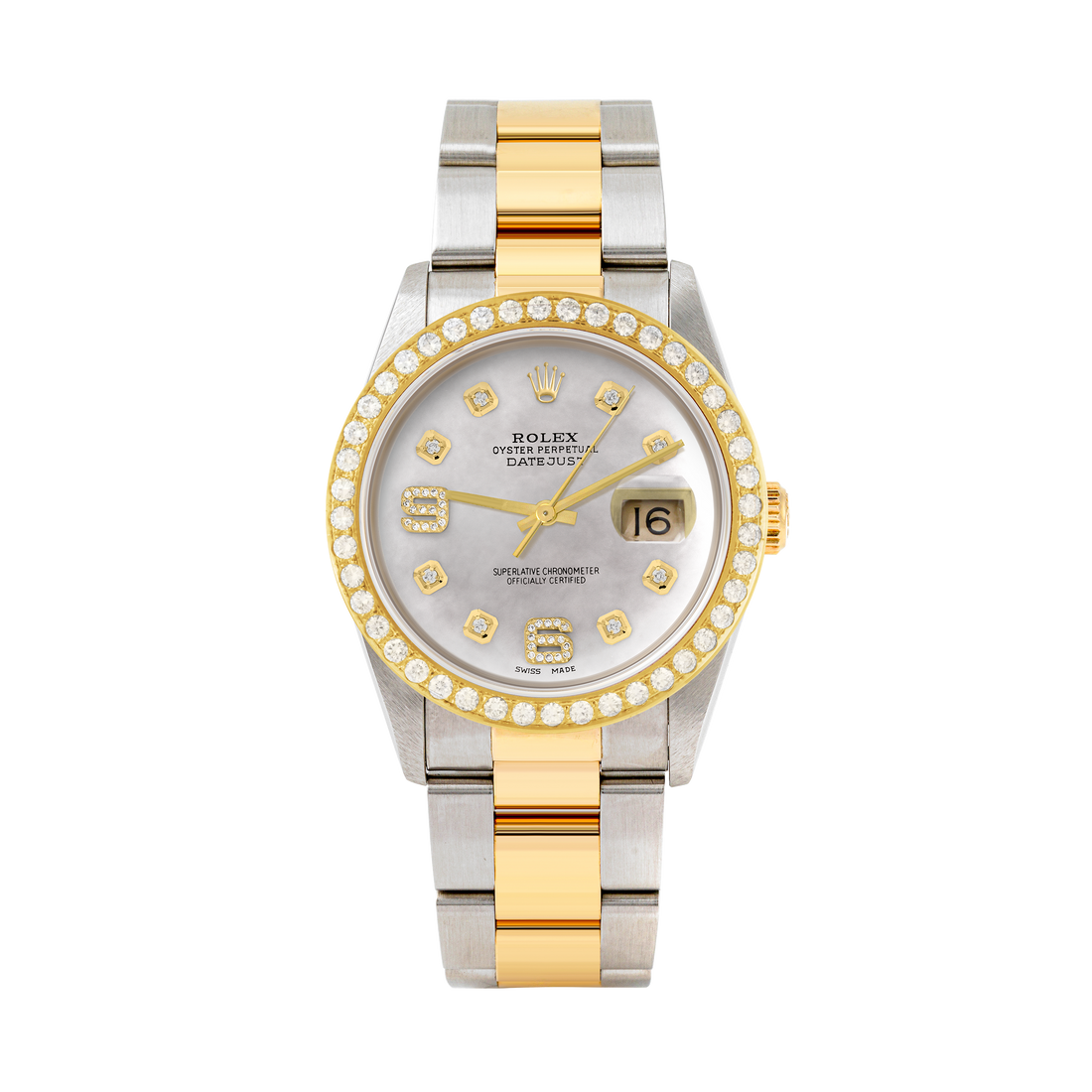 Rolex Datejust 36mm TWO TONE 16233 Mop  Dial |  6&9 Diamond  Hour Markers | 2ct Diamond Bezel
