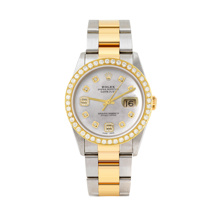 Rolex Datejust 36mm TWO TONE 16233 Mop  Dial |  6&9 Diamond  Hour Markers | 2ct Diamond Bezel
