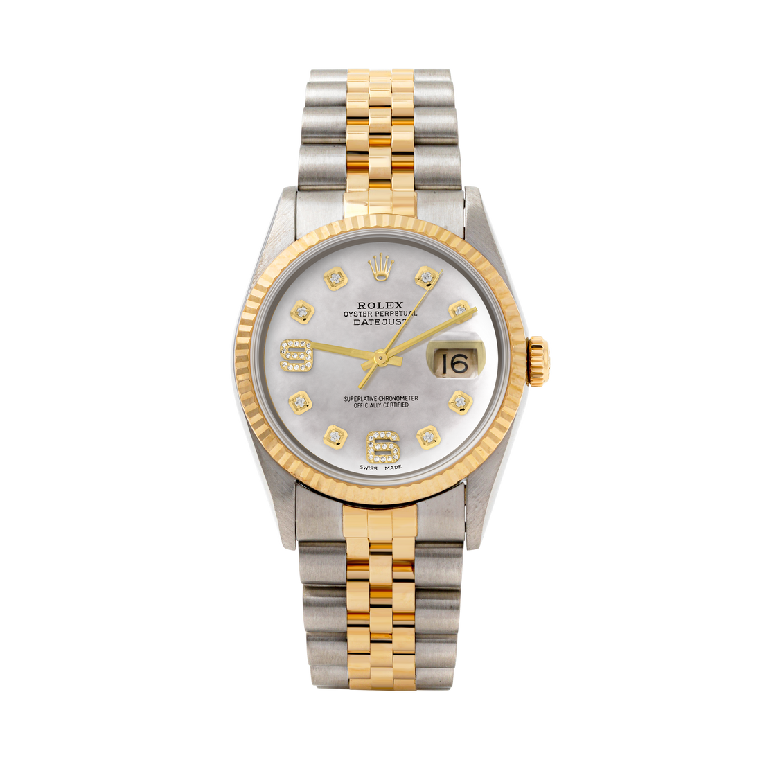 Rolex Datejust 36mm TWO TONE 16233 Mop Dial | 6&9 Diamond  Hour Markers | Fluted Bezel