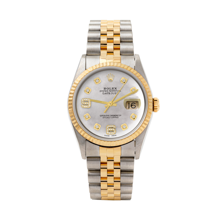 Rolex Datejust 36mm TWO TONE 16233 Mop Dial | 6&9 Diamond  Hour Markers | Fluted Bezel