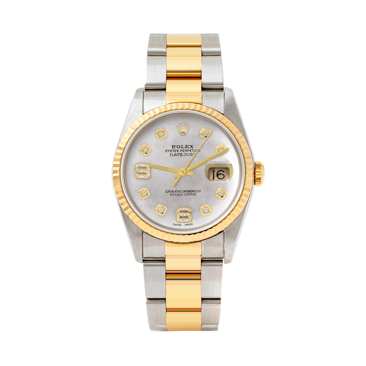 Rolex Datejust 36mm TWO TONE 16233 Mop Dial | 6&9 Diamond  Hour Markers | Fluted Bezel