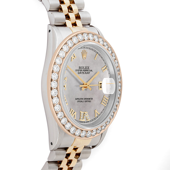 Rolex Datejust 36mm TWO TONE 16233 Mop Dial | Diamond Hour Markers | 2.5ct Diamond Bezel