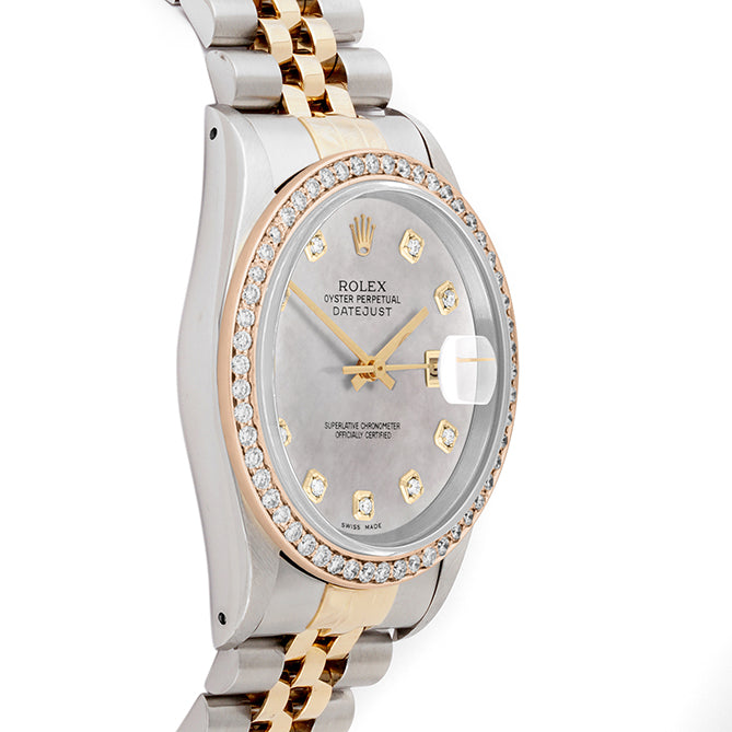 Rolex Datejust 36mm TWO TONE 16233 Mop Dial |  Diamond Hour Markers | 1ct Diamond Bezel