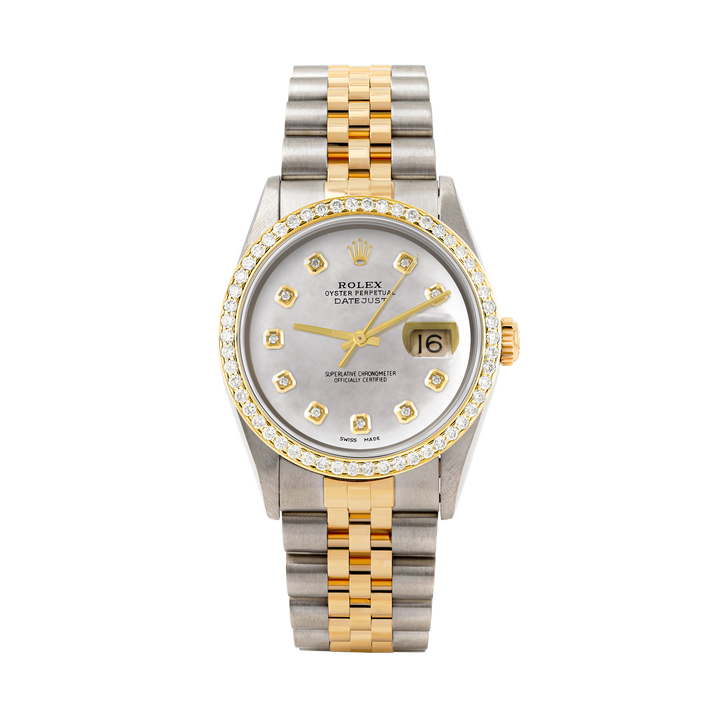 Rolex Datejust 36mm TWO TONE 16233 Mop Dial |  Diamond Hour Markers | 1ct Diamond Bezel
