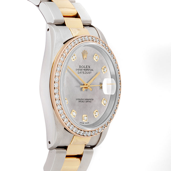 Rolex Datejust 36mm TWO TONE 16233 Mop Dial |  Diamond Hour Markers | 1ct Diamond Bezel