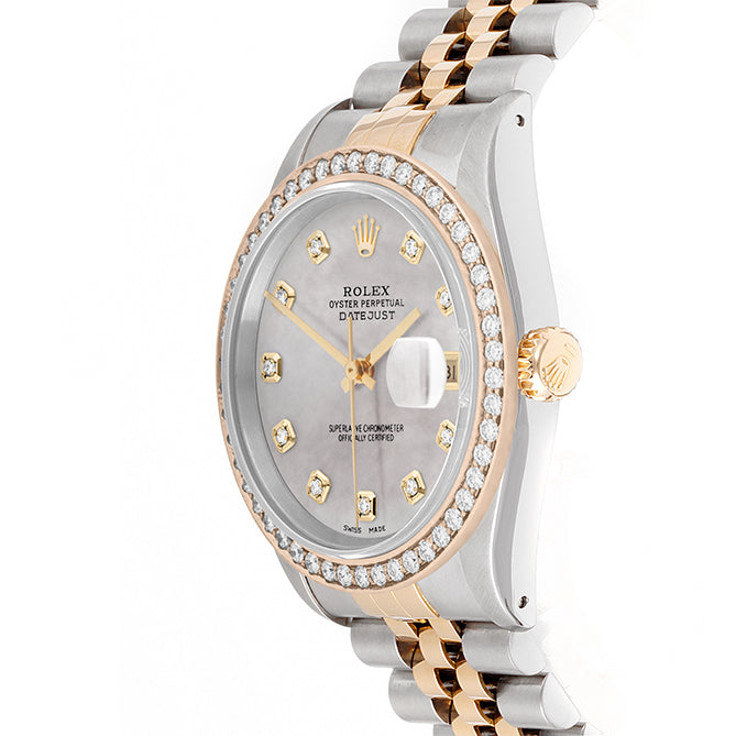 Rolex Datejust 36mm TWO TONE 16233 Mop Dial | Diamond  Hour Markers | 1.8ct Diamond Bezel