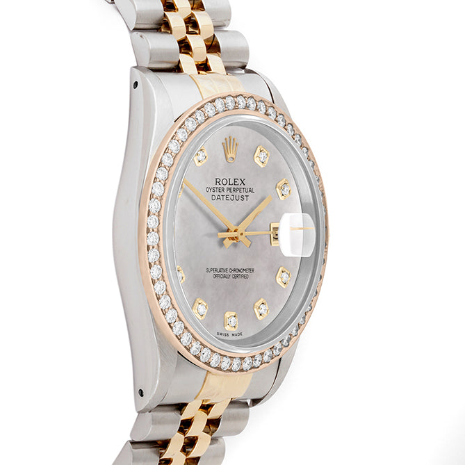 Rolex Datejust 36mm TWO TONE 16233 Mop Dial | Diamond  Hour Markers | 1.8ct Diamond Bezel