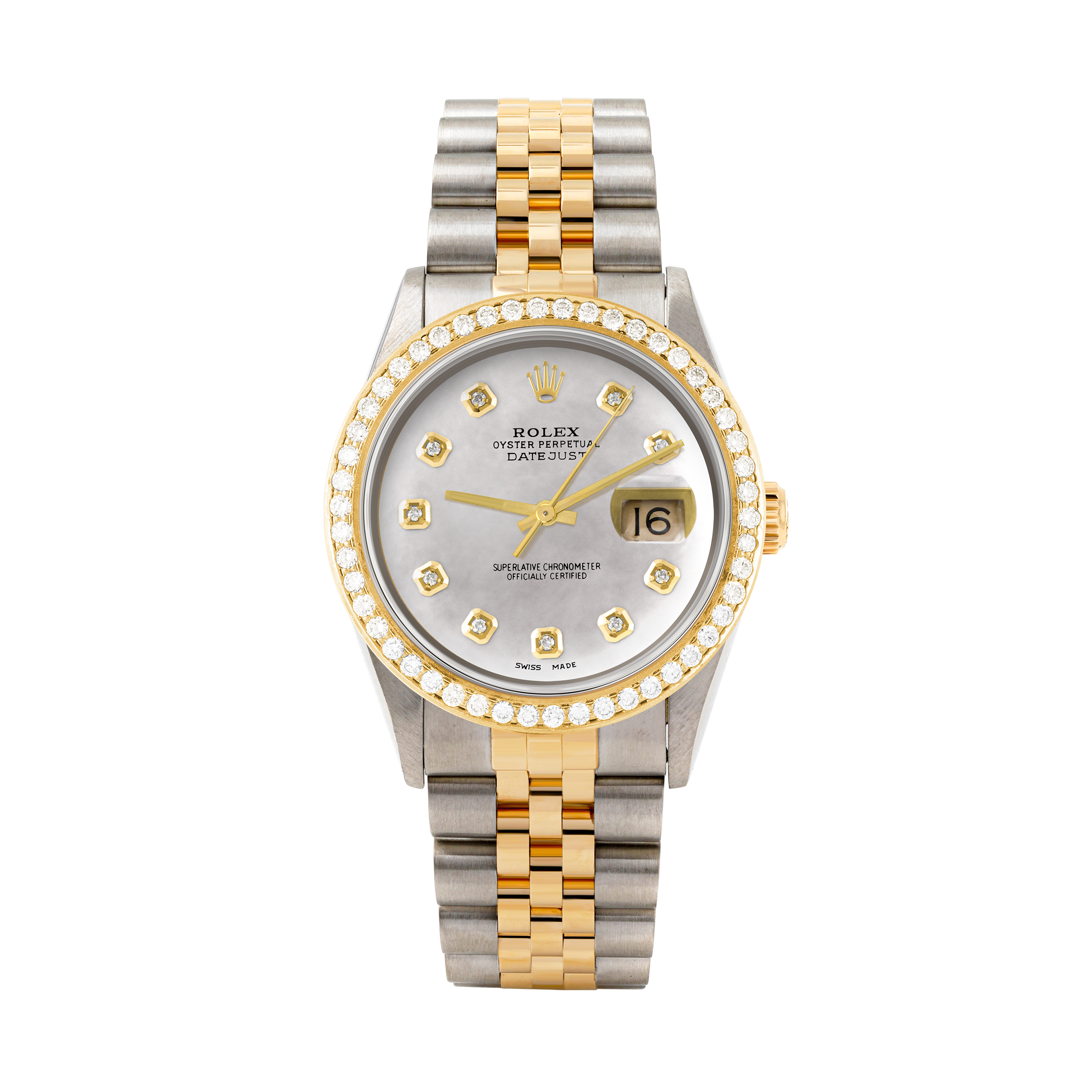 Rolex Datejust 36mm TWO TONE 16233 Mop Dial | Diamond  Hour Markers | 1.8ct Diamond Bezel