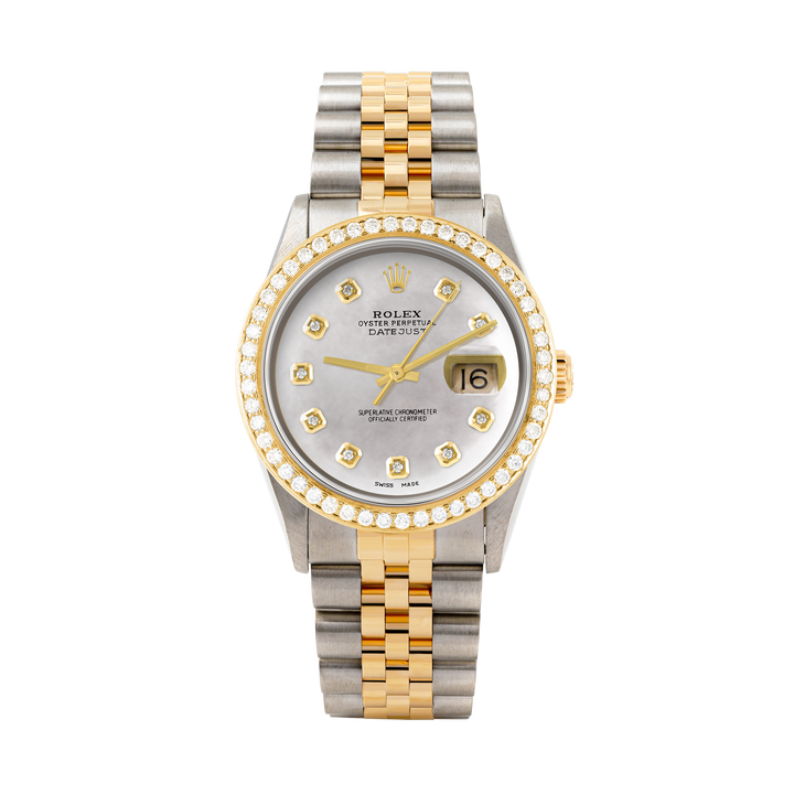 Rolex Datejust 36mm TWO TONE 16233 Mop Dial | Diamond  Hour Markers | 1.8ct Diamond Bezel