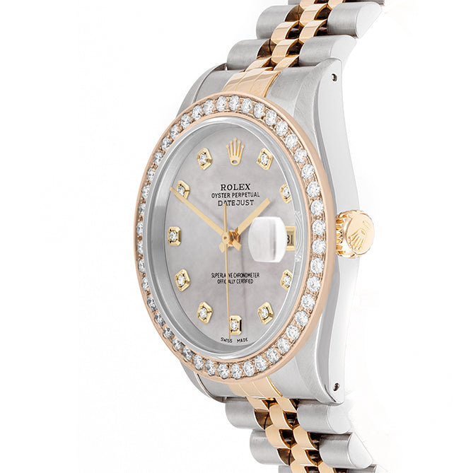 Rolex Datejust 36mm TWO TONE 16233 Mop Dial | Diamond Hour Markers | 2ct Diamond Bezel