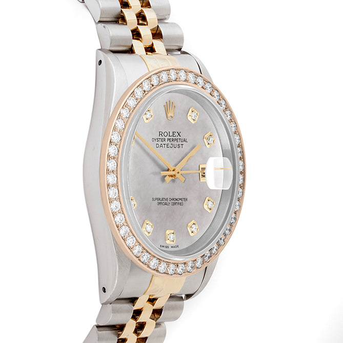 Rolex Datejust 36mm TWO TONE 16233 Mop Dial | Diamond Hour Markers | 2ct Diamond Bezel