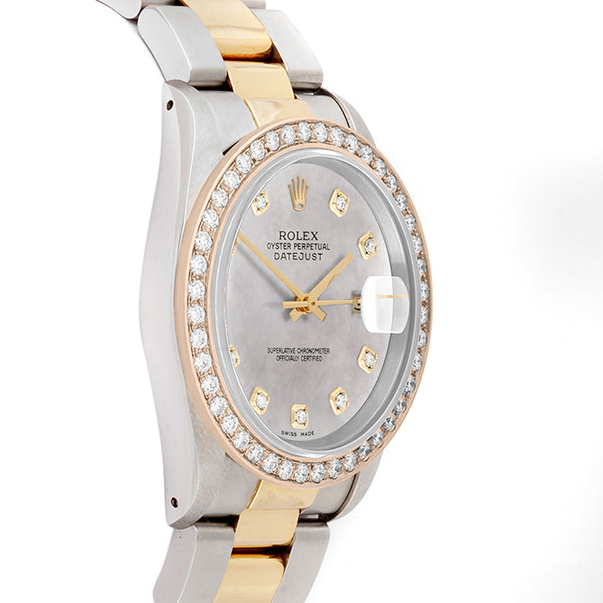 Rolex Datejust 36mm TWO TONE 16233 Mop Dial | Diamond Hour Markers | 2ct Diamond Bezel
