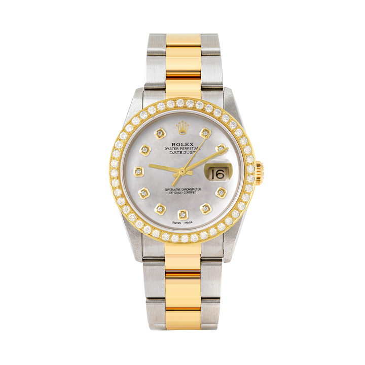 Rolex Datejust 36mm TWO TONE 16233 Mop Dial | Diamond Hour Markers | 2ct Diamond Bezel