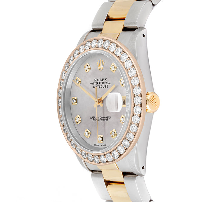 Rolex Datejust 36mm TWO TONE 16233 Mop Dial | Diamond Hour Markers | 2.5ct Diamond Bezel
