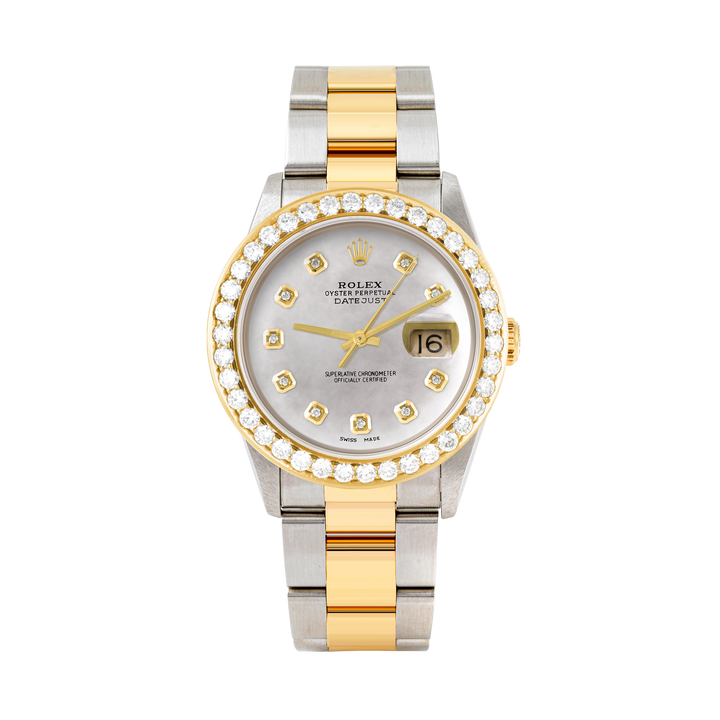 Rolex Datejust 36mm TWO TONE 16233 Mop Dial | Diamond Hour Markers | 2.5ct Diamond Bezel