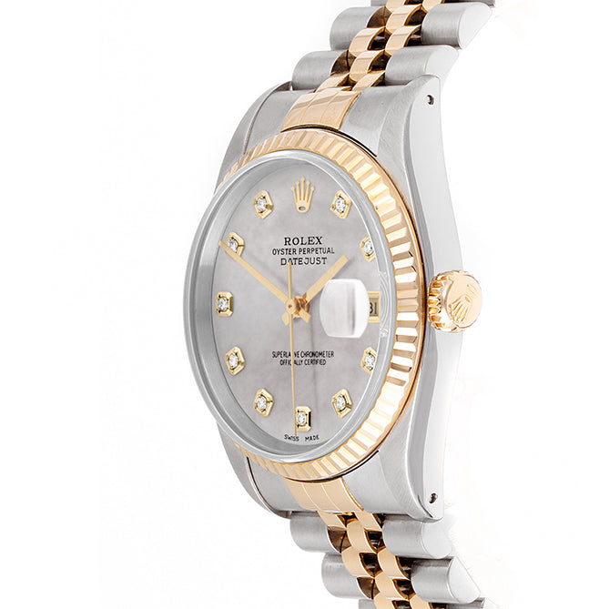 Rolex Datejust 36mm TWO TONE 16233 Mop Dial | Diamond  Hour Markers | Fluted Bezel