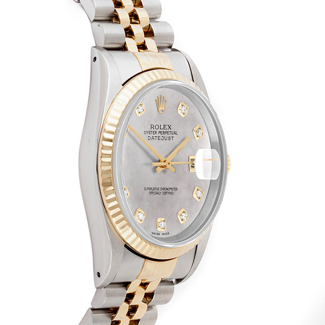 Rolex Datejust 36mm TWO TONE 16233 Mop Dial | Diamond  Hour Markers | Fluted Bezel