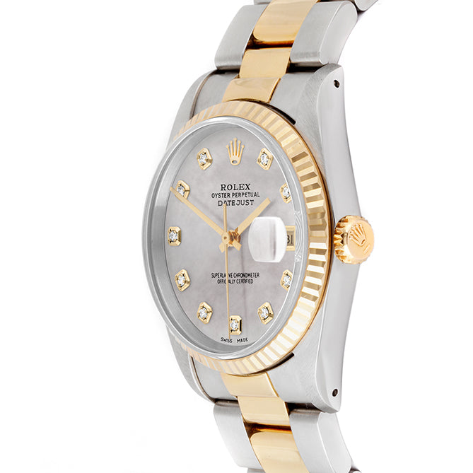 Rolex Datejust 36mm TWO TONE 16233 Mop Dial | Diamond  Hour Markers | Fluted Bezel