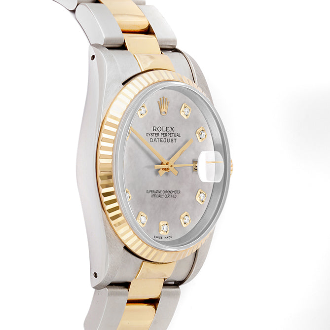 Rolex Datejust 36mm TWO TONE 16233 Mop Dial | Diamond  Hour Markers | Fluted Bezel