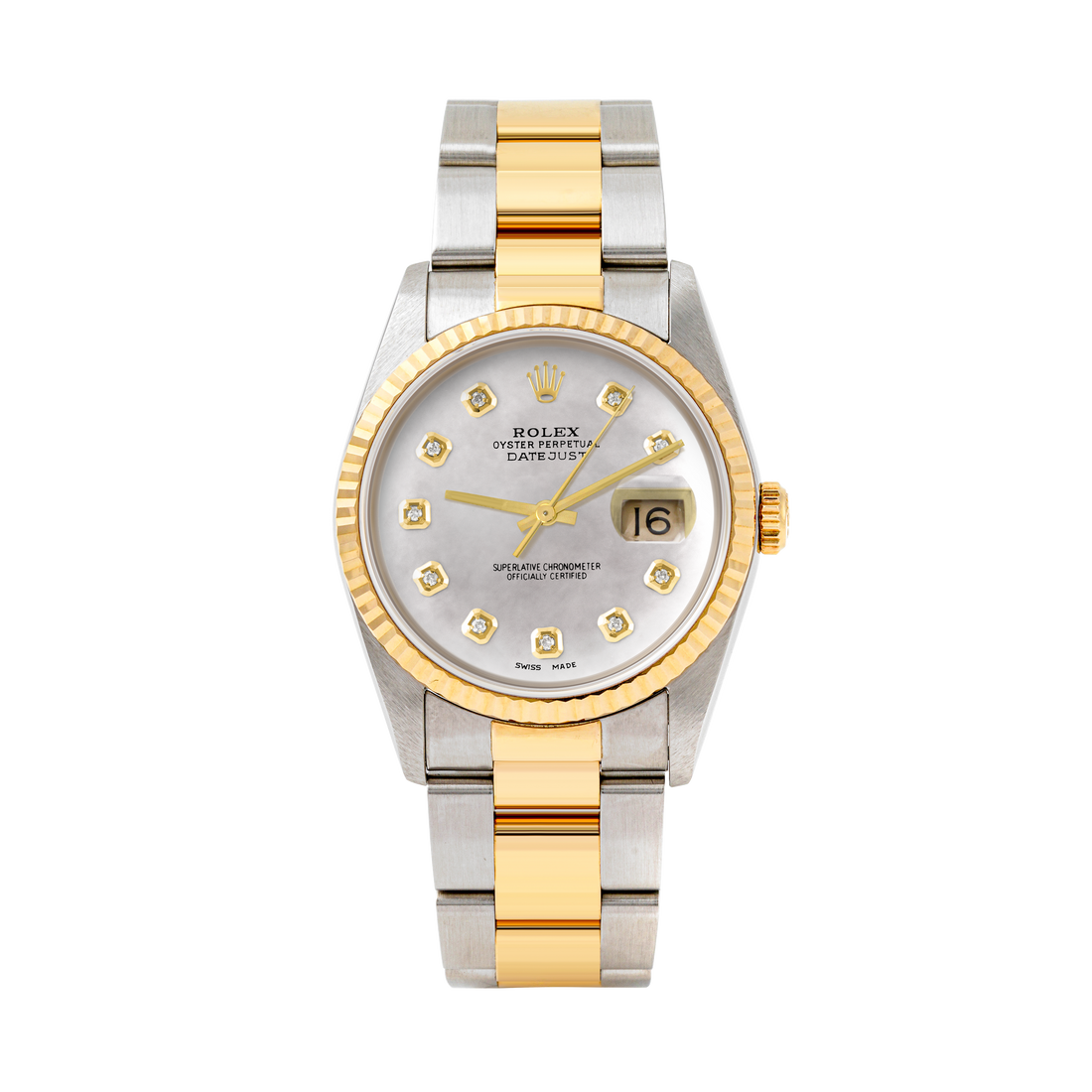 Rolex Datejust 36mm TWO TONE 16233 Mop Dial | Diamond  Hour Markers | Fluted Bezel