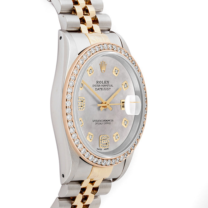 Rolex Datejust 36mm TWO TONE 16233 Mop Dial |  6&9 Diamond  Hour Markers | 1ct Diamond Bezel
