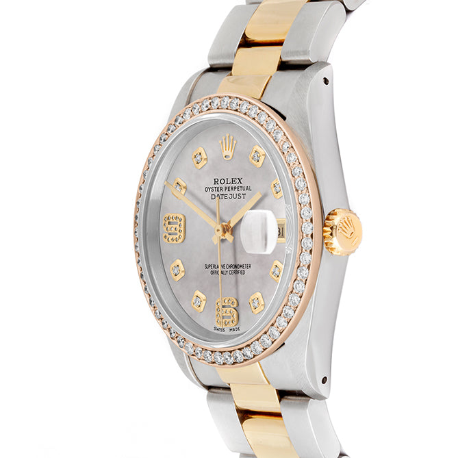 Rolex Datejust 36mm TWO TONE 16233 Mop Dial |  6&9 Diamond  Hour Markers | 1ct Diamond Bezel