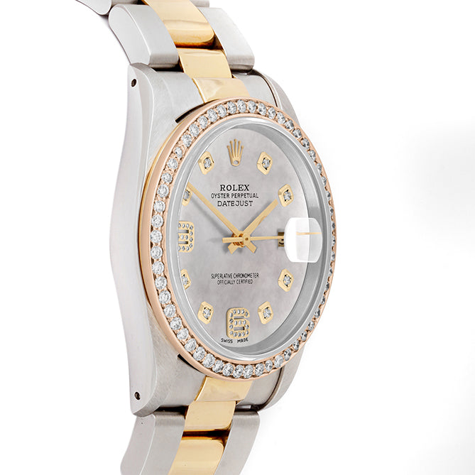 Rolex Datejust 36mm TWO TONE 16233 Mop Dial |  6&9 Diamond  Hour Markers | 1ct Diamond Bezel