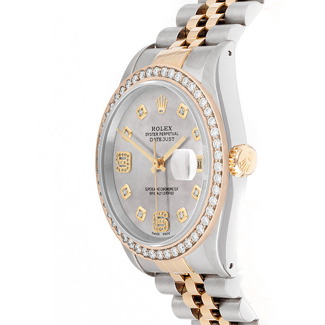 Rolex Datejust 36mm TWO TONE 16233 Mop Dial | 6&9 Diamond Hour Markers | 1.8ct Diamond Bezel