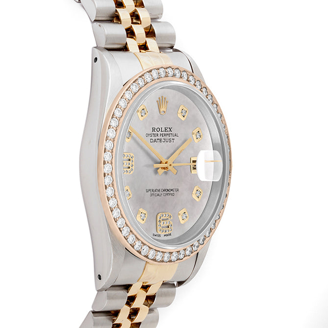 Rolex Datejust 36mm TWO TONE 16233 Mop Dial | 6&9 Diamond Hour Markers | 1.8ct Diamond Bezel