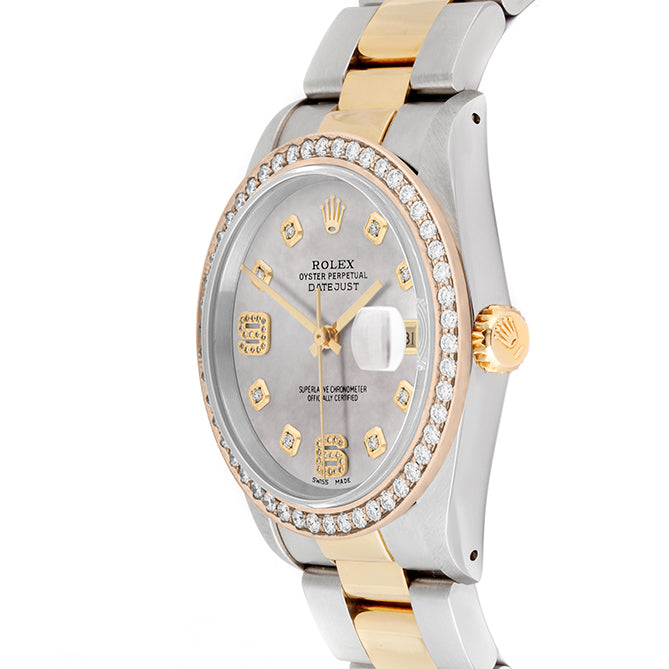Rolex Datejust 36mm TWO TONE 16233 Mop Dial | 6&9 Diamond Hour Markers | 1.8ct Diamond Bezel