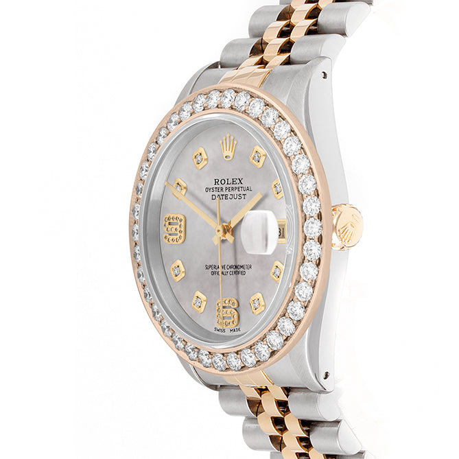 Rolex Datejust 36mm TWO TONE 16233 Mop Dial | 6&9 Diamond Hour Markers | 2.5ct Diamond Bezel