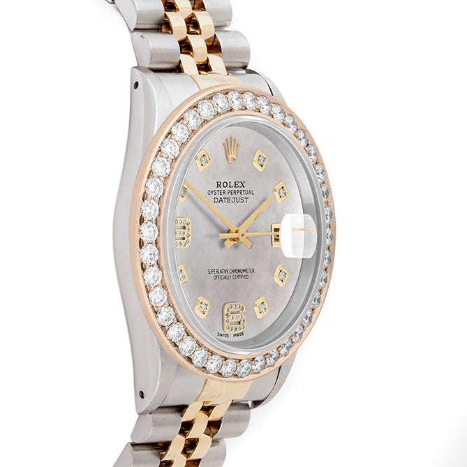 Rolex Datejust 36mm TWO TONE 16233 Mop Dial | 6&9 Diamond Hour Markers | 2.5ct Diamond Bezel