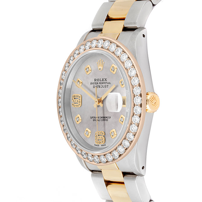 Rolex Datejust 36mm TWO TONE 16233 Mop Dial | 6&9 Diamond Hour Markers | 2.5ct Diamond Bezel