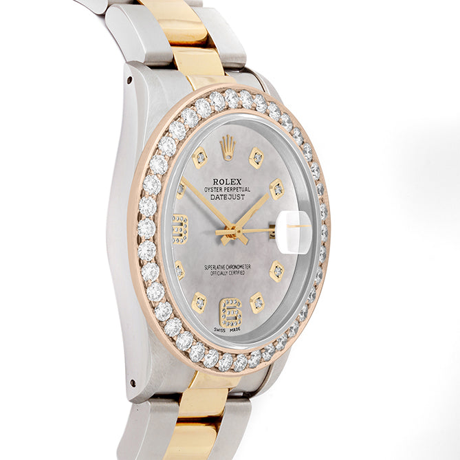 Rolex Datejust 36mm TWO TONE 16233 Mop Dial | 6&9 Diamond Hour Markers | 2.5ct Diamond Bezel