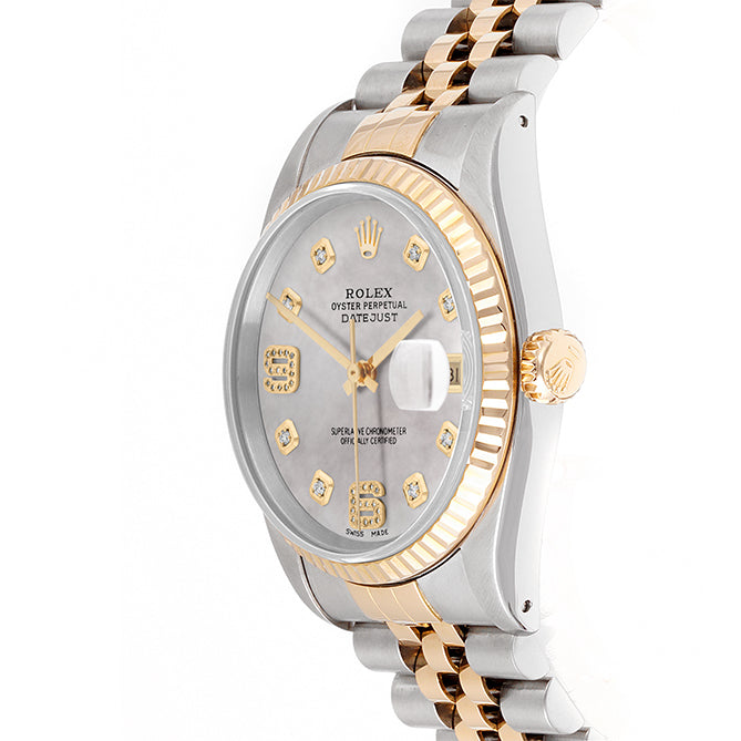 Rolex Datejust 36mm TWO TONE 16233 Mop Dial | 6&9 Diamond  Hour Markers | Fluted Bezel
