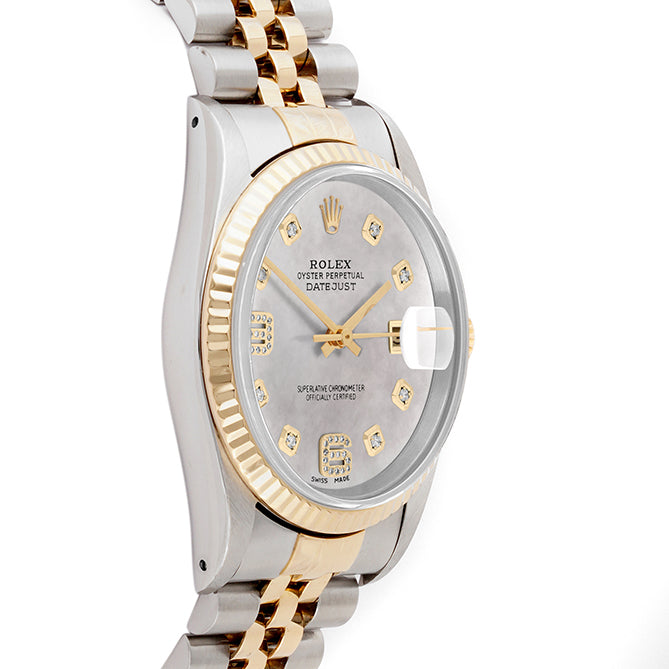 Rolex Datejust 36mm TWO TONE 16233 Mop Dial | 6&9 Diamond  Hour Markers | Fluted Bezel