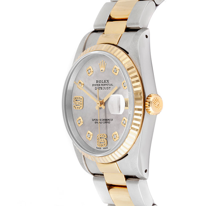 Rolex Datejust 36mm TWO TONE 16233 Mop Dial | 6&9 Diamond  Hour Markers | Fluted Bezel