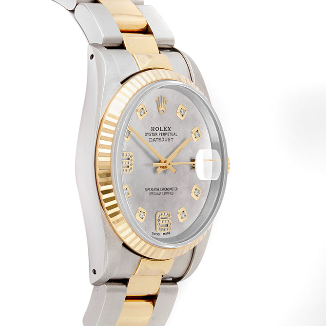 Rolex Datejust 36mm TWO TONE 16233 Mop Dial | 6&9 Diamond  Hour Markers | Fluted Bezel