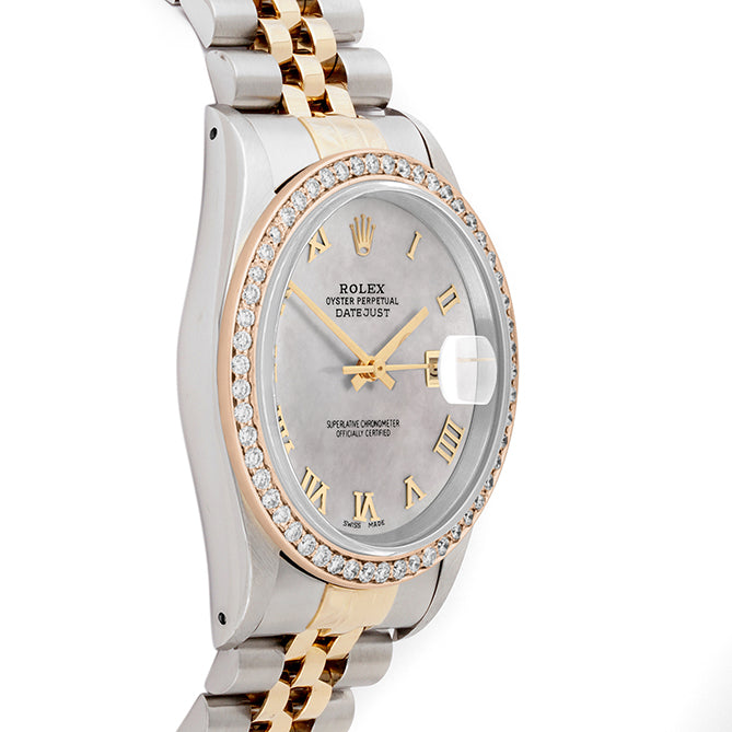 Rolex Datejust 36mm TWO TONE 16233 Mop Dial | Roman Hour Markers | 1ct Diamond Bezel