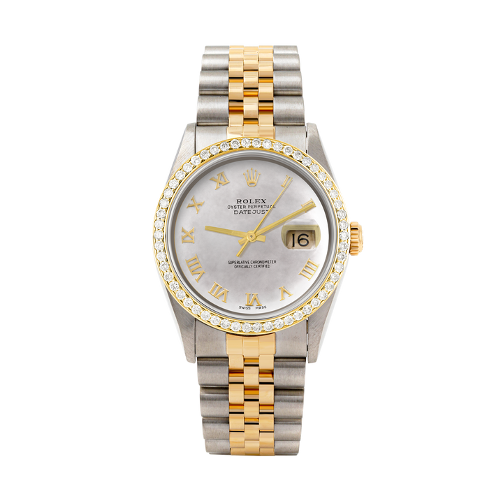 Rolex Datejust 36mm TWO TONE 16233 Mop Dial | Roman Hour Markers | 1ct Diamond Bezel