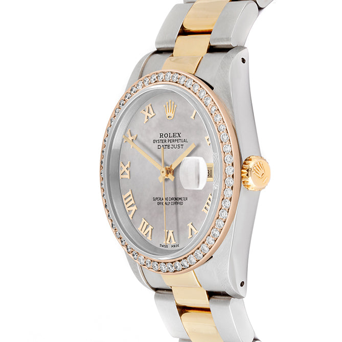 Rolex Datejust 36mm TWO TONE 16233 Mop Dial | Roman Hour Markers | 1ct Diamond Bezel