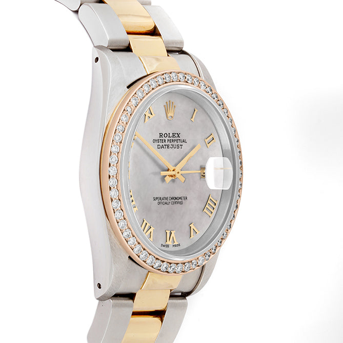 Rolex Datejust 36mm TWO TONE 16233 Mop Dial | Roman Hour Markers | 1ct Diamond Bezel