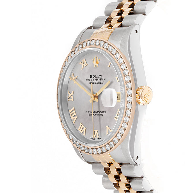 Rolex Datejust 36mm TWO TONE 16233 Mop Dial | Roman Hour Markers | 1.8ct Diamond Bezel