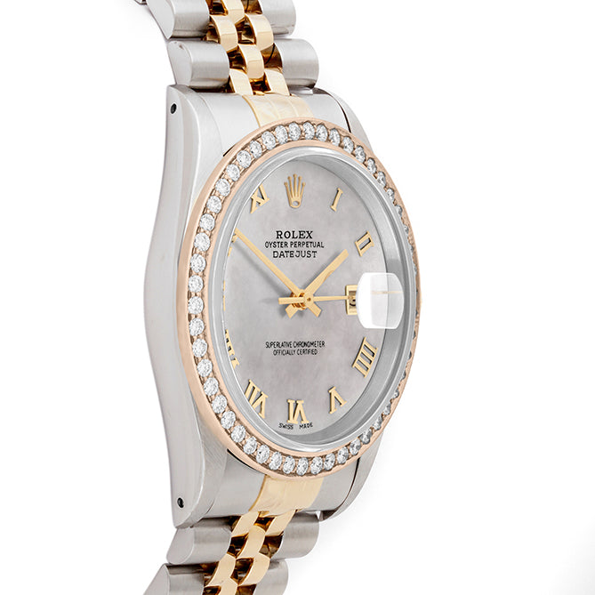 Rolex Datejust 36mm TWO TONE 16233 Mop Dial | Roman Hour Markers | 1.8ct Diamond Bezel