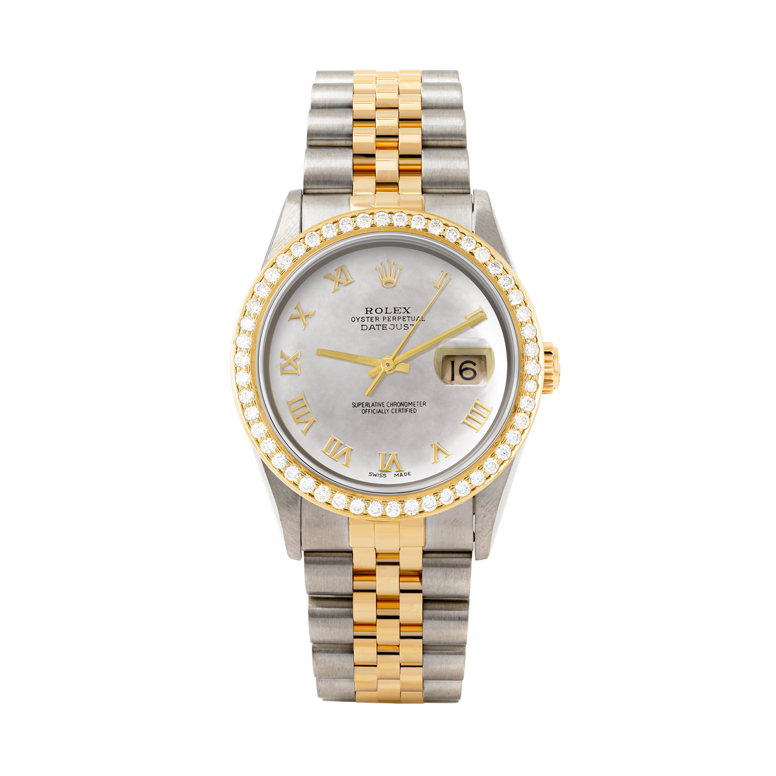 Rolex Datejust 36mm TWO TONE 16233 Mop Dial | Roman Hour Markers | 1.8ct Diamond Bezel